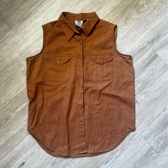 Vintage 90s Short Circuit Sleeveless Linen Cotton Button Up - Picture 2 of 10